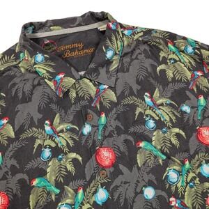 TOMMY BAHAMA Men's 3XL Silk Christmas Print Season's Greetings Button Up Shirt